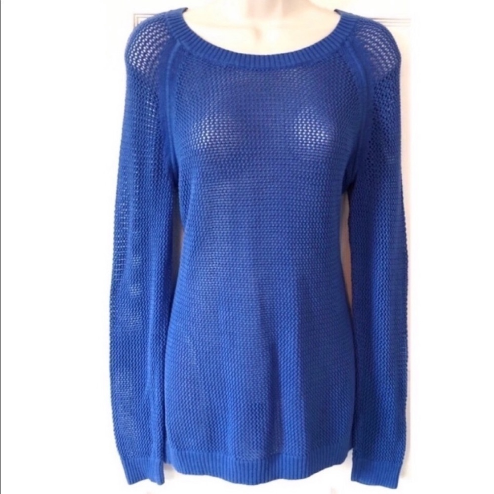 Talbots open wide knit blue scoop neck long sleeve pullover sweater medium
